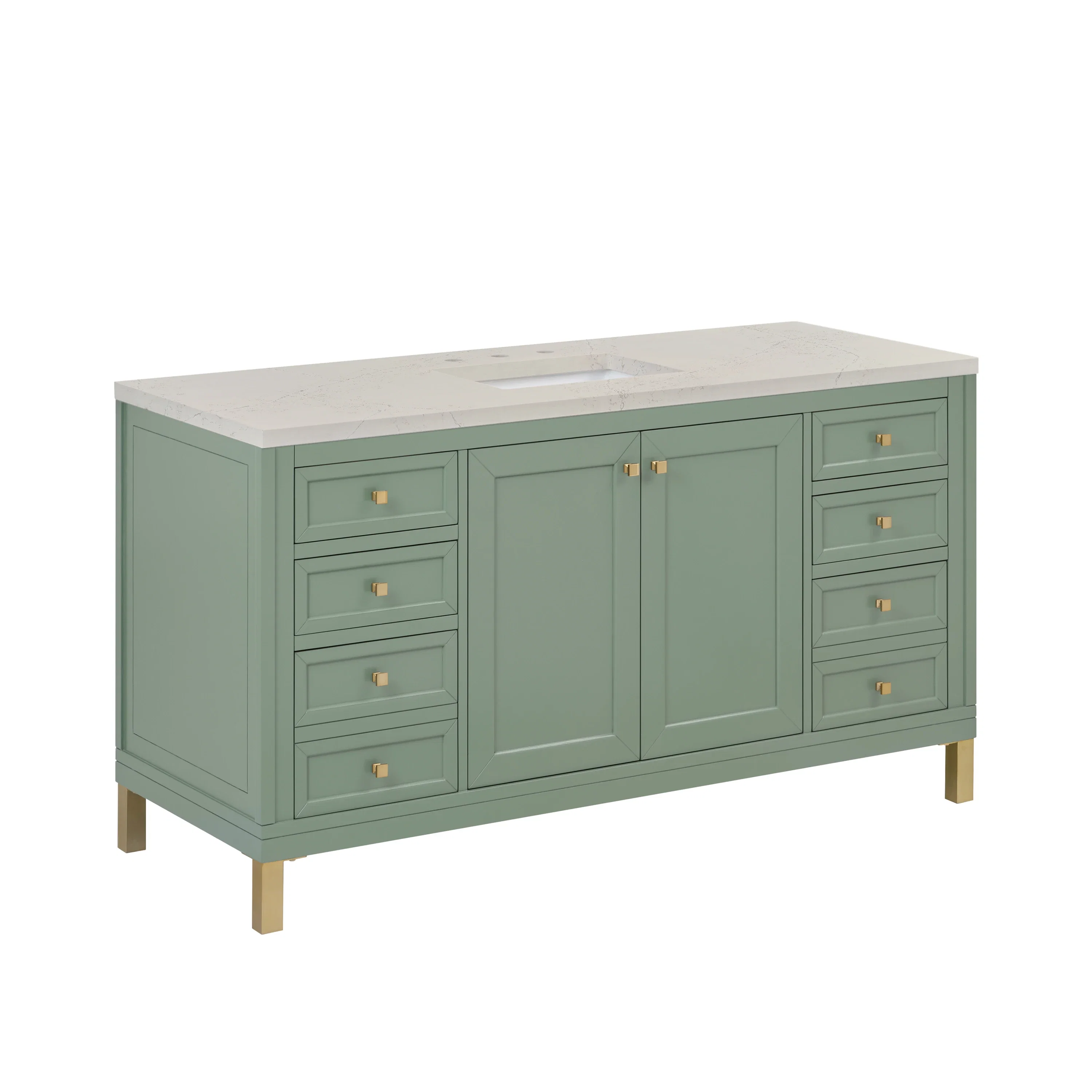 Chicago 60" Single Vanity, Smokey Celadon, w/ 3 CM Siberian Silestone Top