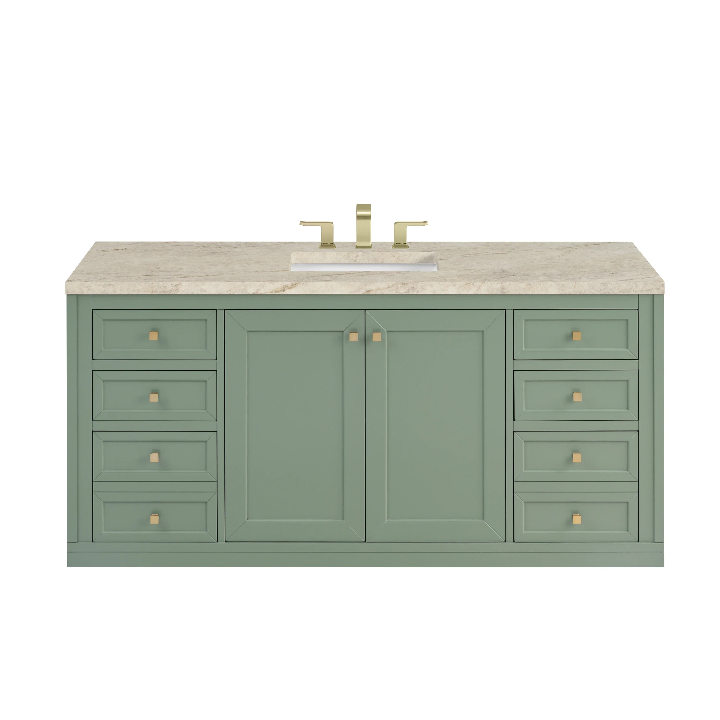 Chicago 60" Single Vanity, Smokey Celadon, w/ 3 CM Tajnar Eclos Top