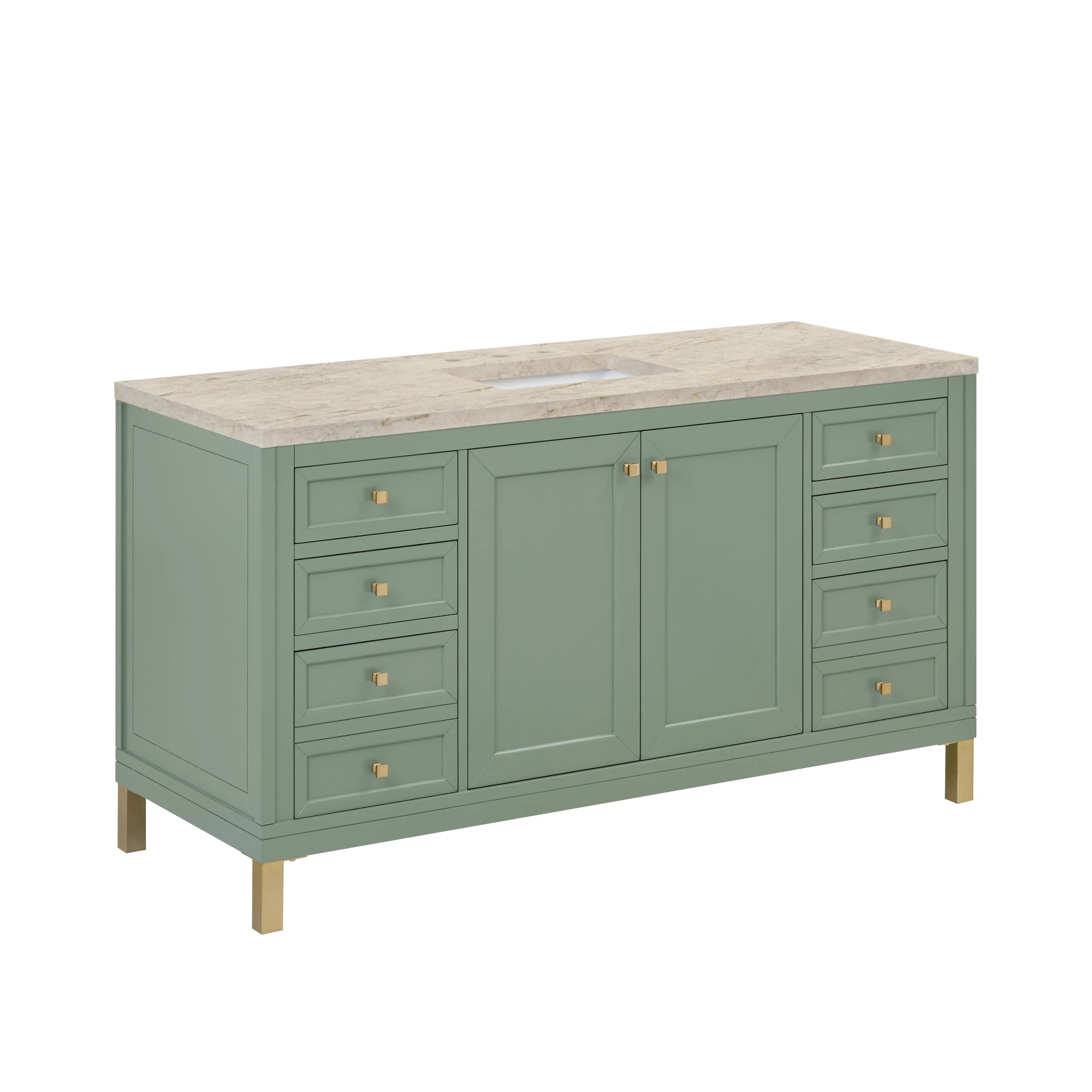 Chicago 60" Single Vanity, Smokey Celadon, w/ 3 CM Tajnar Eclos Top