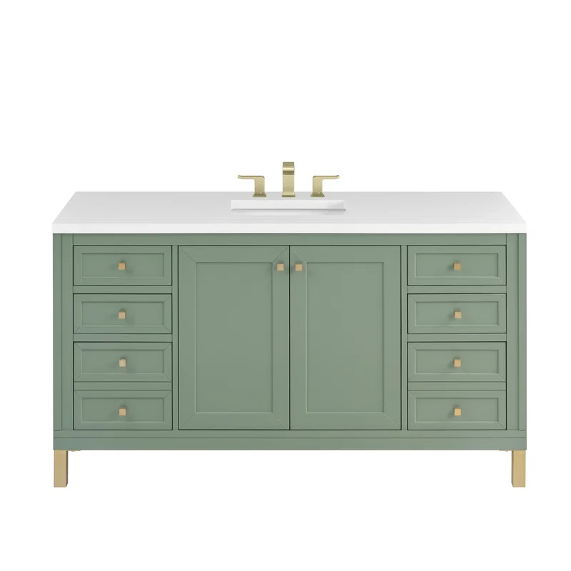 Chicago 60" Single Vanity, Smokey Celadon, w/ 3 CM White Zeus Silestone® Top