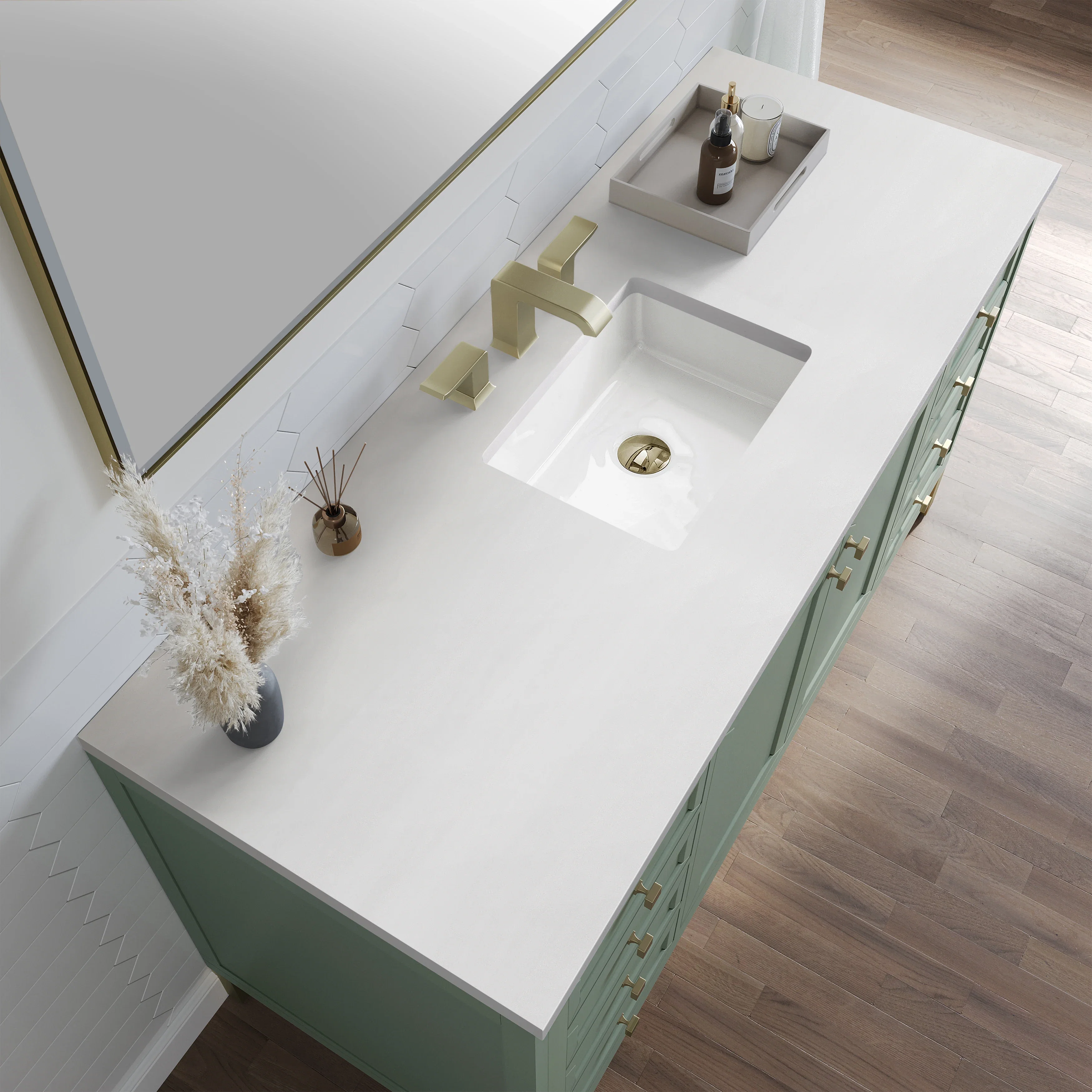 Chicago 60" Single Vanity, Smokey Celadon, w/ 3 CM White Zeus Silestone® Top