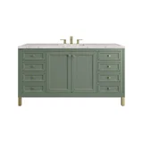 Chicago 60" Single Vanity, Smokey Celadon, w/ 3 CM Eternal Jasmine Pearl Silestone Top w/ FreePower Wireless Charger