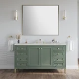 Chicago 60" Single Vanity, Smokey Celadon, w/ 3 CM Eternal Jasmine Pearl Silestone Top w/ FreePower Wireless Charger