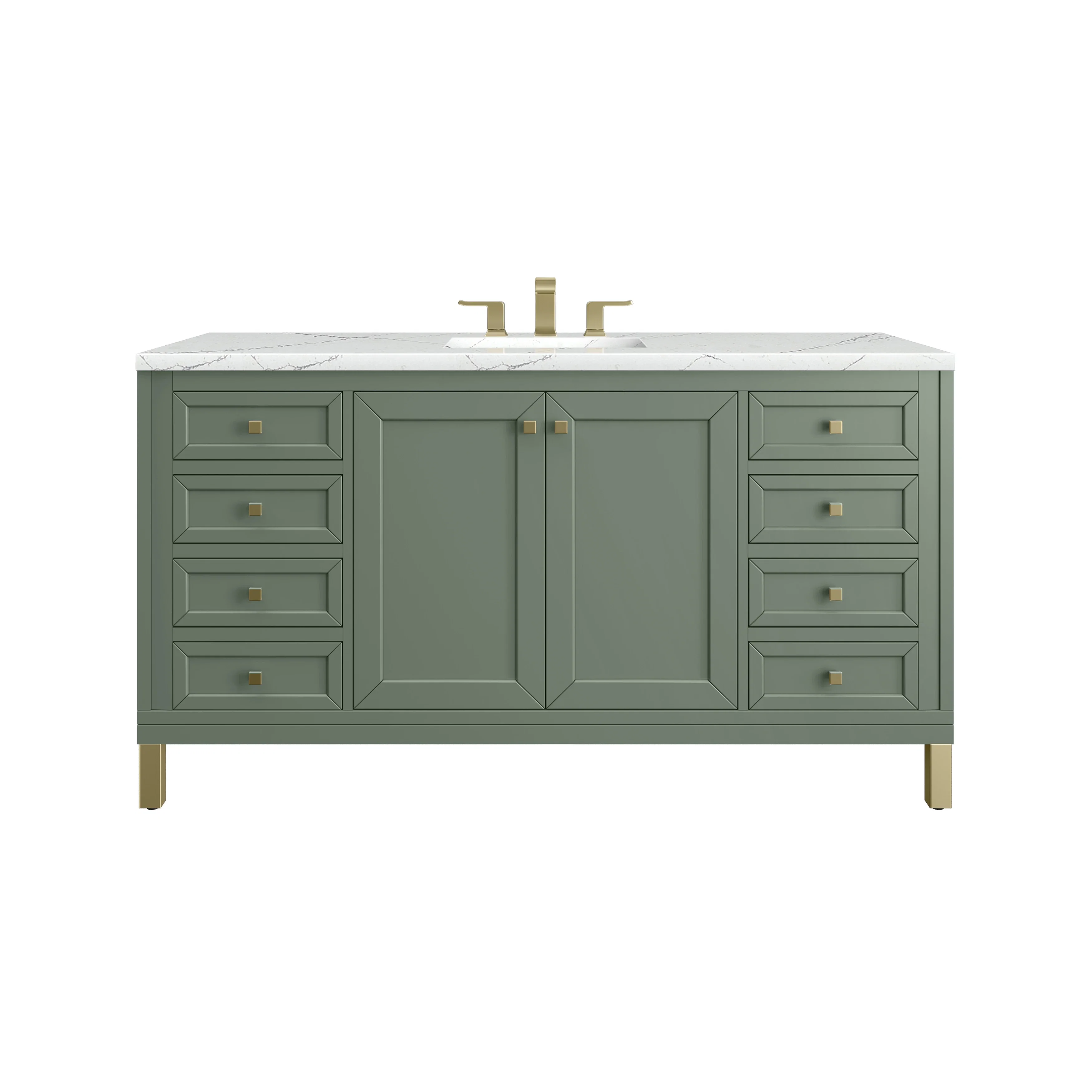 Chicago 60" Single Vanity, Smokey Celadon, w/ 3 CM Ethereal Noctis Silestone Top w/ FreePower Wireless Charger