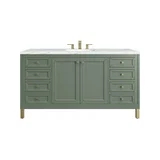 Chicago 60" Single Vanity, Smokey Celadon, w/ 3 CM Ethereal Noctis Silestone Top w/ FreePower Wireless Charger