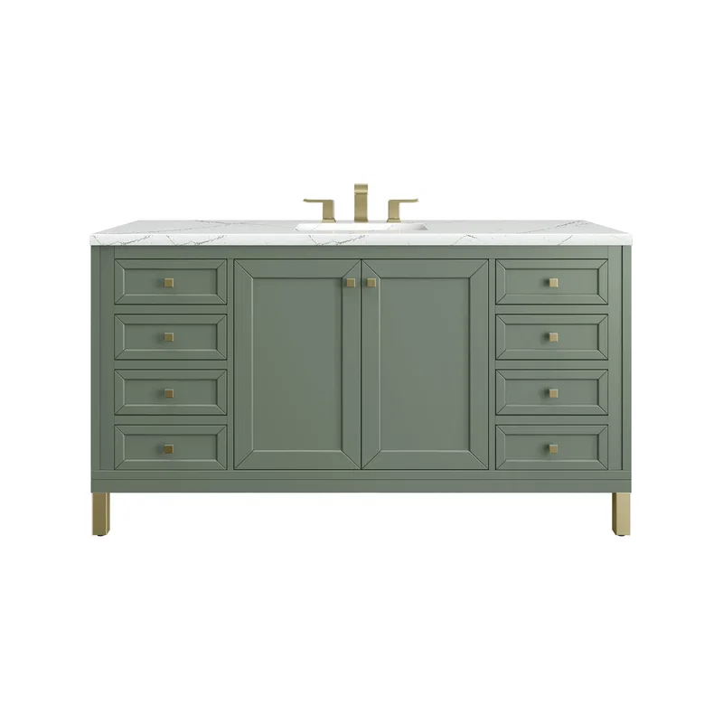 Chicago 60" Single Vanity, Smokey Celadon, w/ 3 CM Ethereal Noctis Silestone Top w/ FreePower Wireless Charger