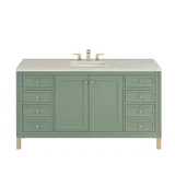 Chicago 60" Single Vanity, Smokey Celadon, w/ 3 CM Siberian Silestone Top w/FreePower Wireless Charger