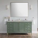 Chicago 60" Single Vanity, Smokey Celadon, w/ 3 CM Siberian Silestone Top w/FreePower Wireless Charger