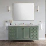 Chicago 60" Single Vanity, Smokey Celadon, w/ 3 CM Siberian Silestone Top w/FreePower Wireless Charger