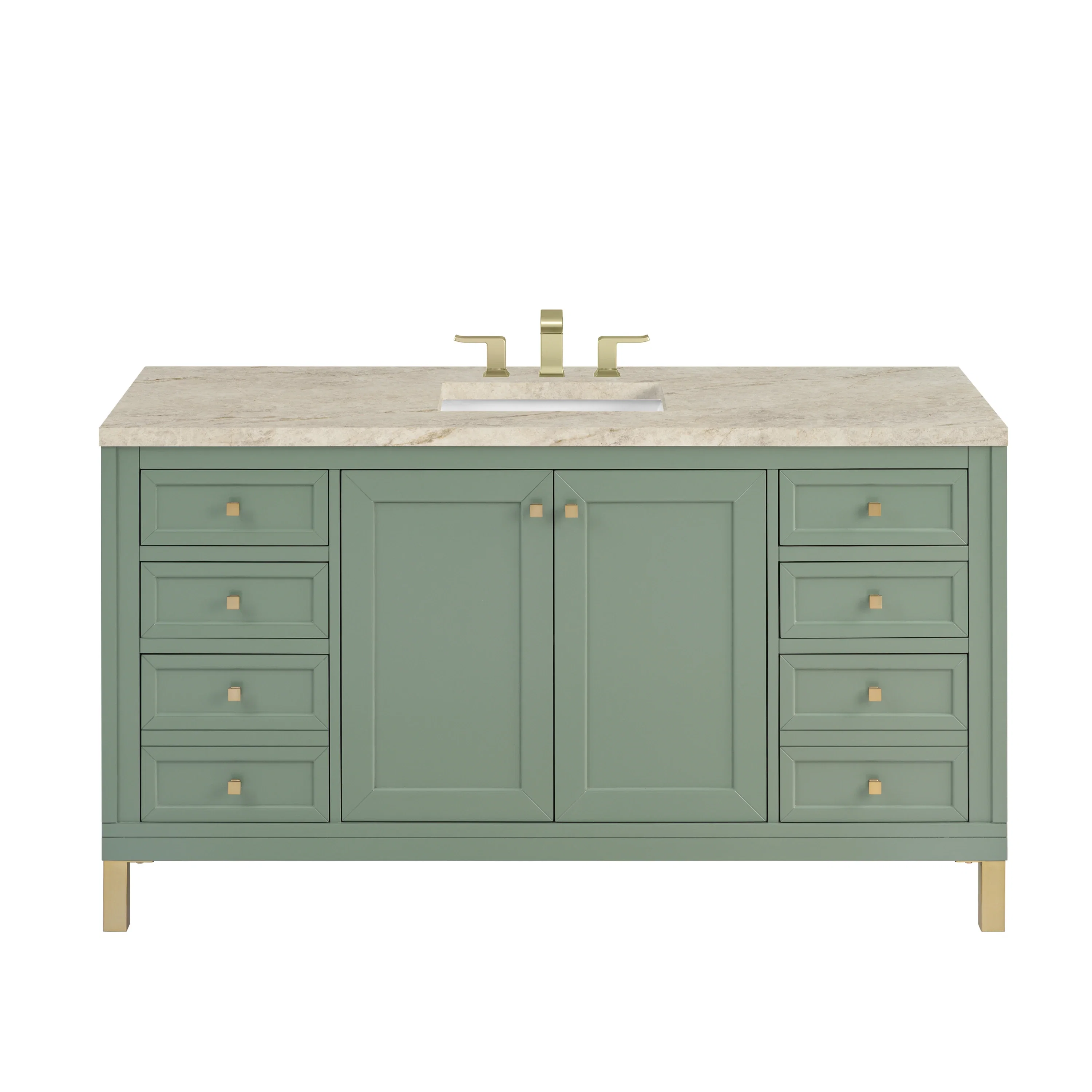 Chicago 60" Single Vanity, Smokey Celadon, w/ 3 CM Tajnar Eclos Top w/FreePower Wireless Charger