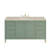 Chicago 60" Single Vanity, Smokey Celadon, w/ 3 CM Tajnar Eclos Top w/FreePower Wireless Charger