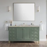 Chicago 60" Single Vanity, Smokey Celadon, w/ 3 CM Tajnar Eclos Top w/FreePower Wireless Charger