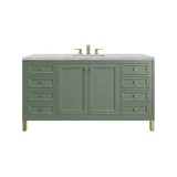 Chicago 60" Single Vanity, Smokey Celadon, w/ 3 CM Victorian Silver Silestone Top w/ FreePower Wireless Charger