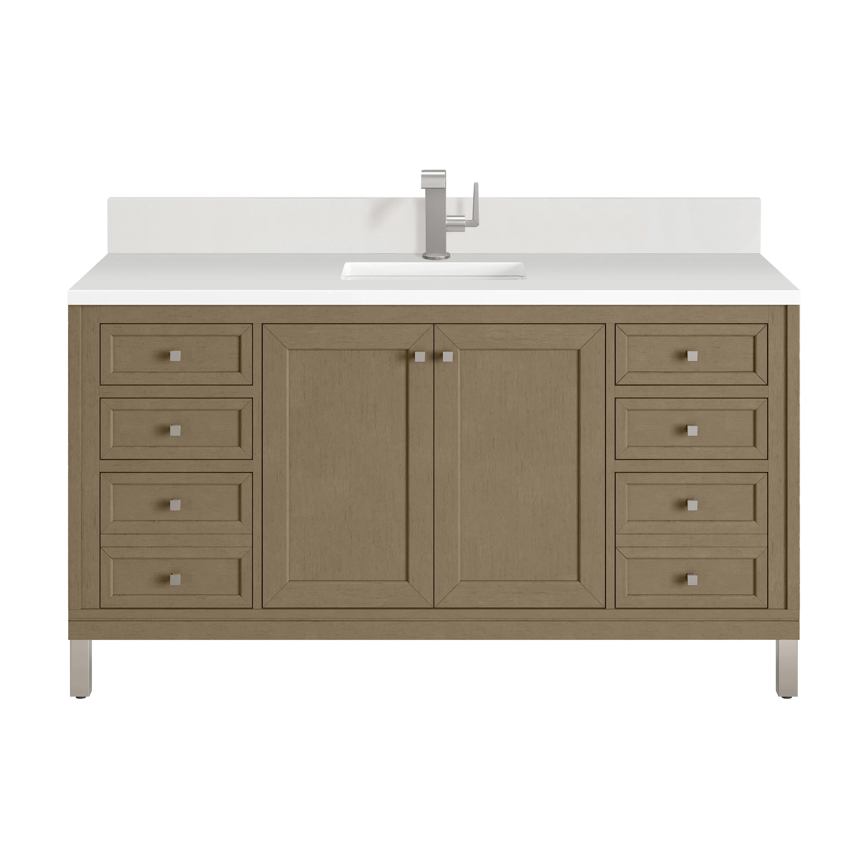 Chicago 60" Single Vanity, Walnut Whisper, w/ Single Hole 3CM White Zeus Silestone® Top & Backsplash