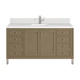 Chicago 60" Single Vanity, Walnut Whisper, w/ Single Hole 3CM White Zeus Silestone® Top & Backsplash