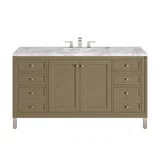 Chicago 60" Single Vanity, Walnut Whisper, w/ 3 CM Carrara Marble Top