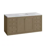 Chicago 60" Single Vanity, Walnut Whisper, w/ 3 CM Carrara Marble Top
