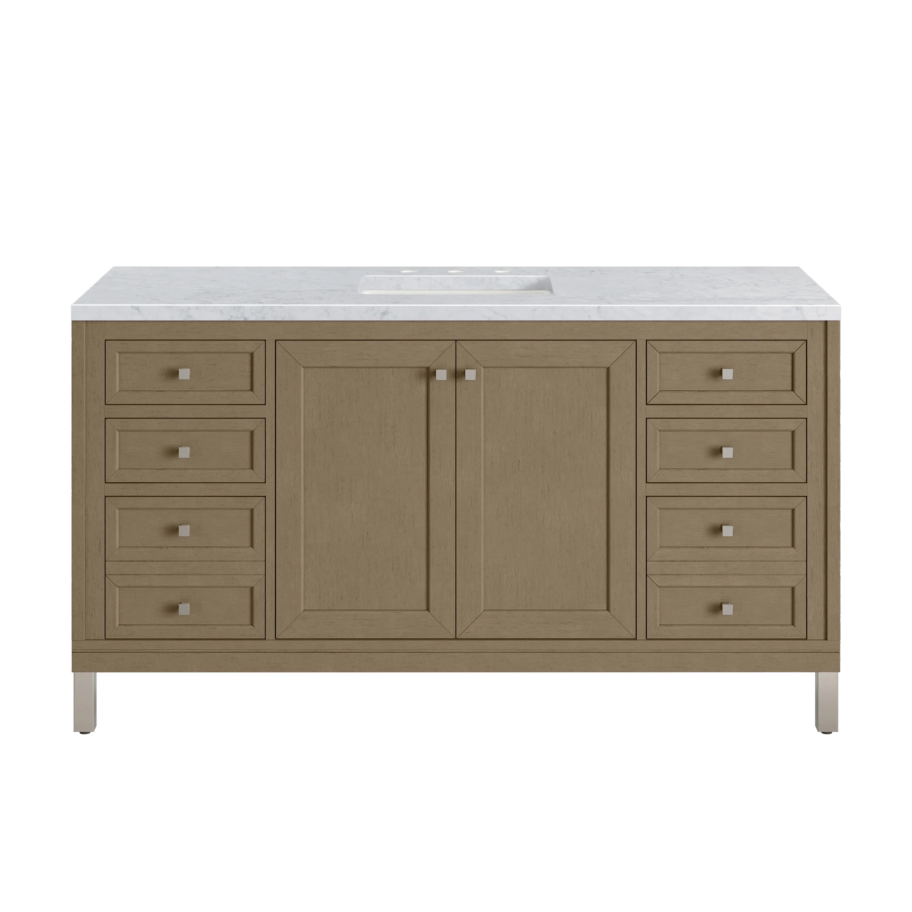 Chicago 60" Single Vanity, Walnut Whisper, w/ 3 CM Carrara Marble Top
