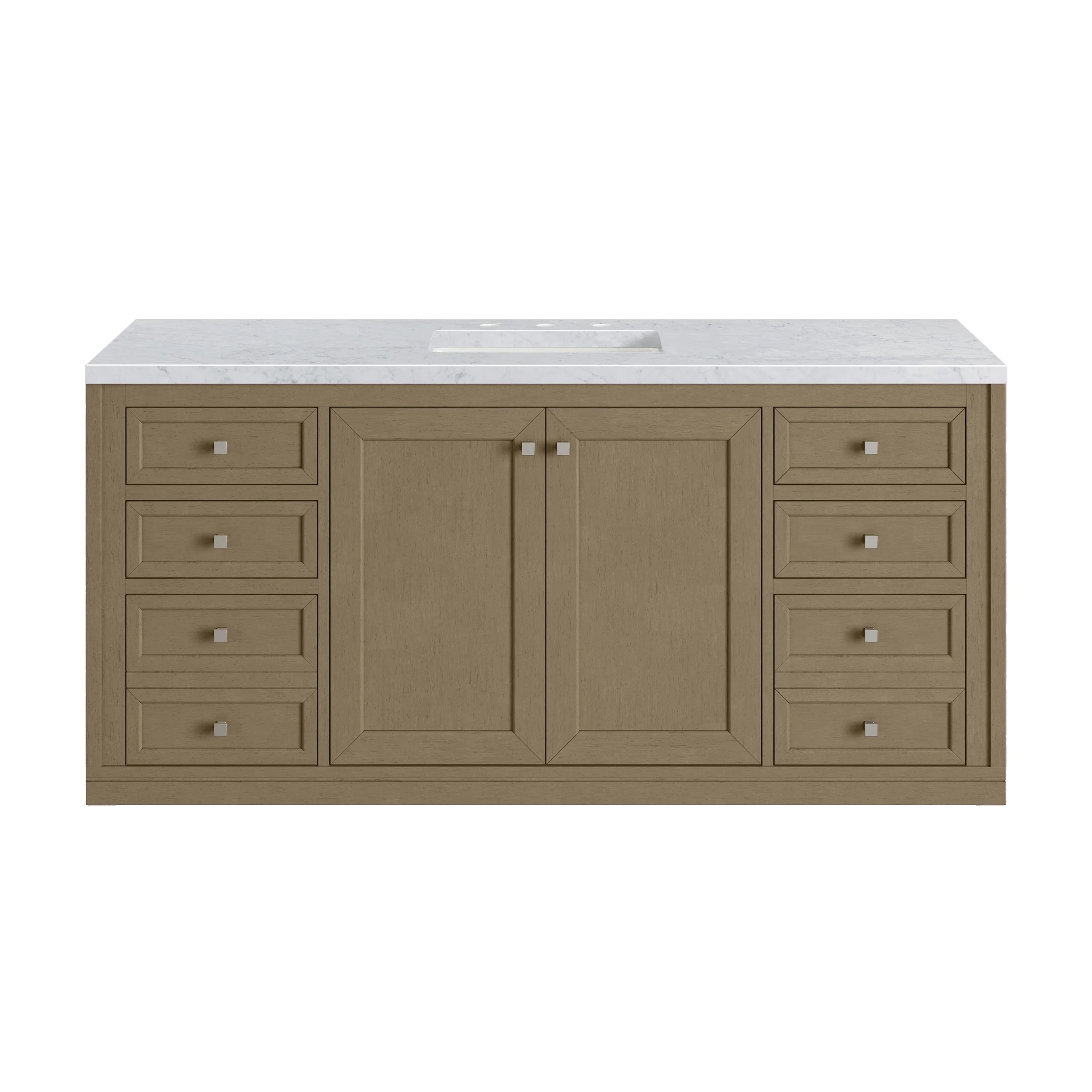 Chicago 60" Single Vanity, Walnut Whisper, w/ 3 CM Carrara Marble Top