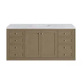 Chicago 60" Single Vanity, Walnut Whisper, w/ 3 CM Carrara Marble Top