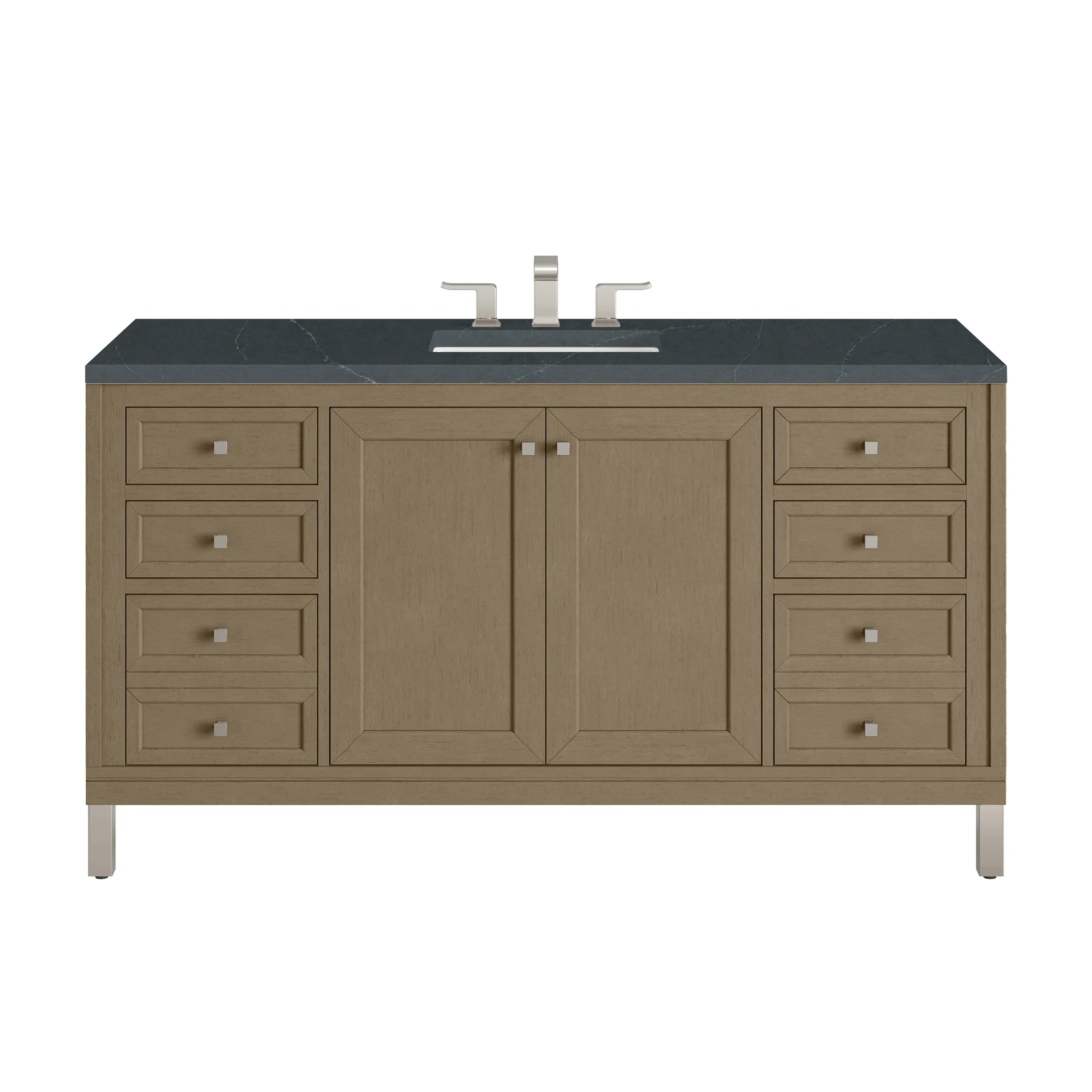 Chicago 60" Single Vanity, Walnut Whisper, w/ 3 CM Charcoal Soapstone Silestone® Top