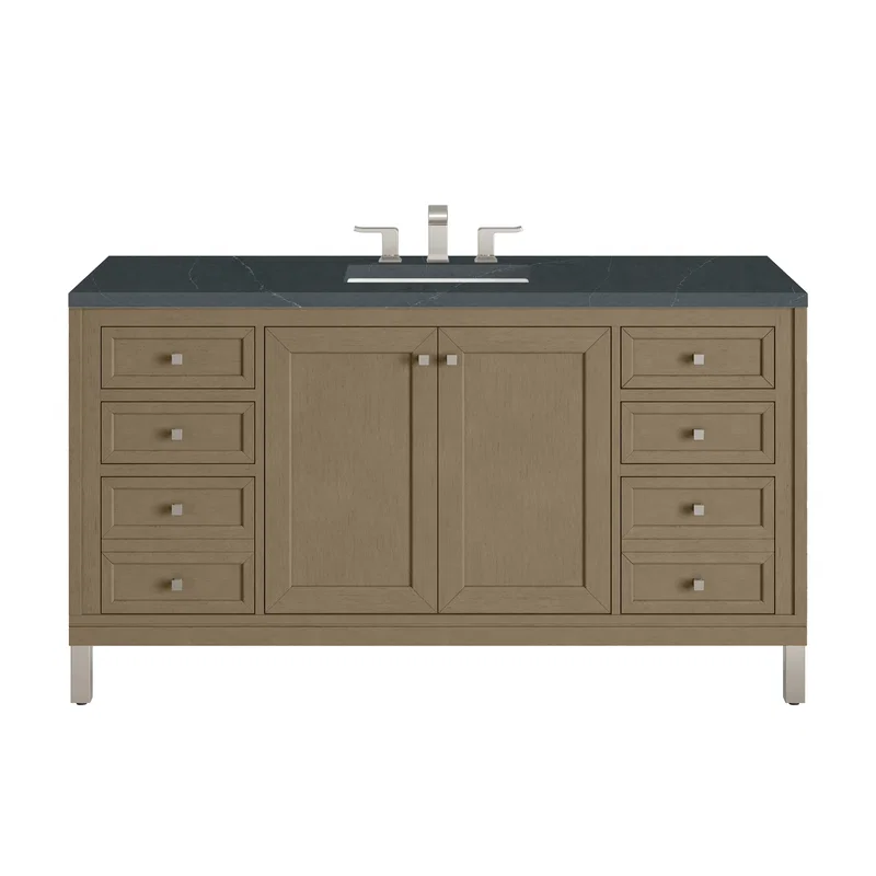Chicago 60" Single Vanity, Walnut Whisper, w/ 3 CM Charcoal Soapstone Silestone® Top
