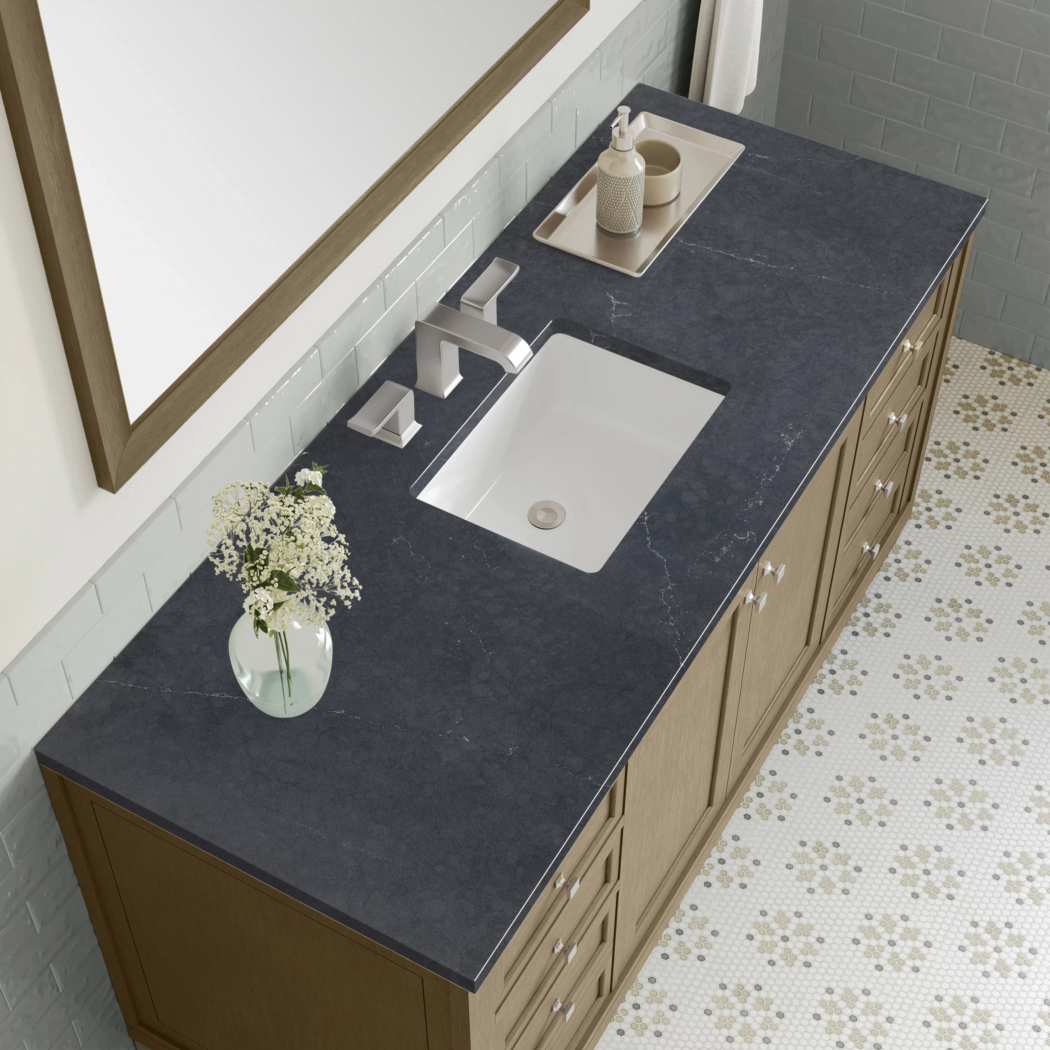 Chicago 60" Single Vanity, Walnut Whisper, w/ 3 CM Charcoal Soapstone Silestone® Top