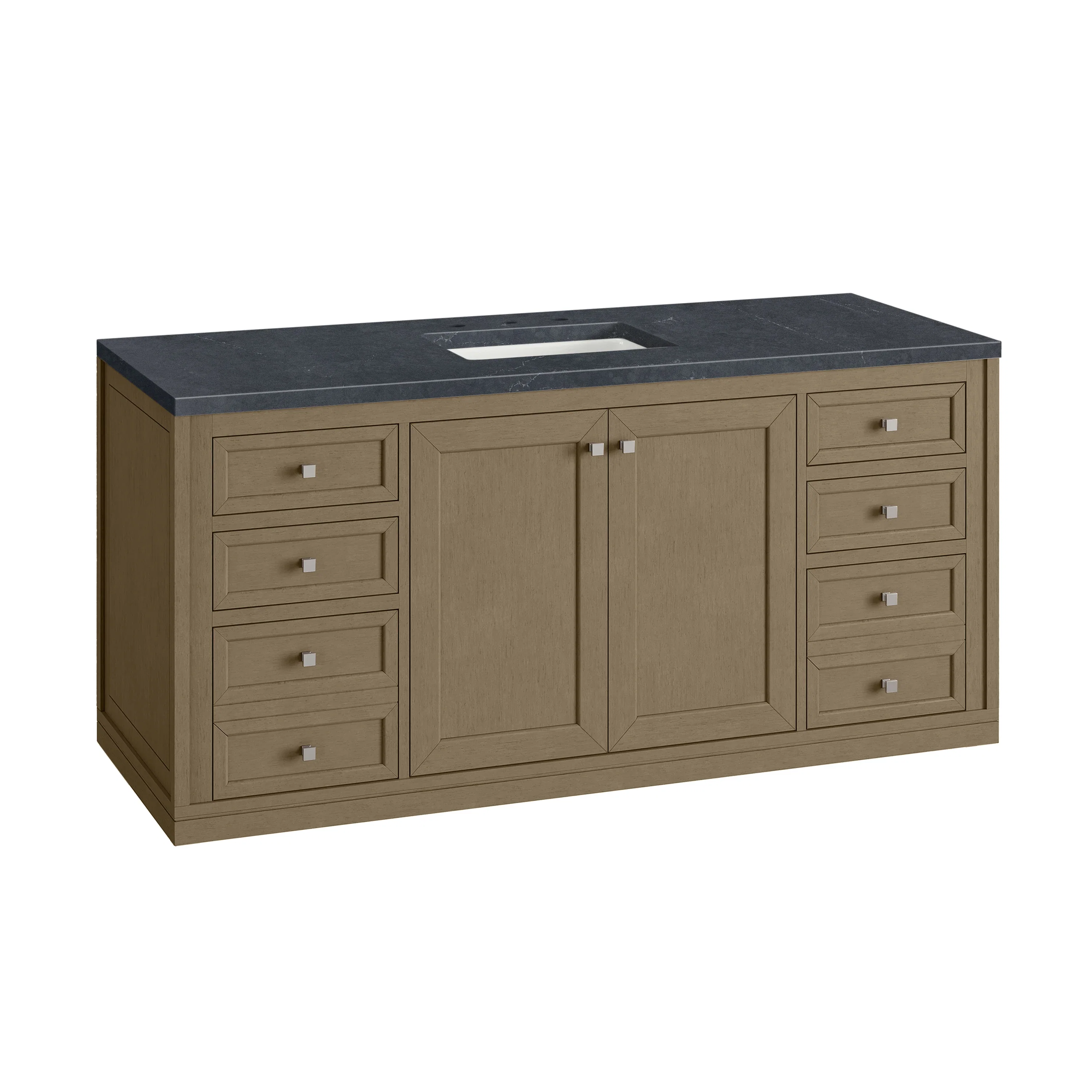 Chicago 60" Single Vanity, Walnut Whisper, w/ 3 CM Charcoal Soapstone Silestone® Top