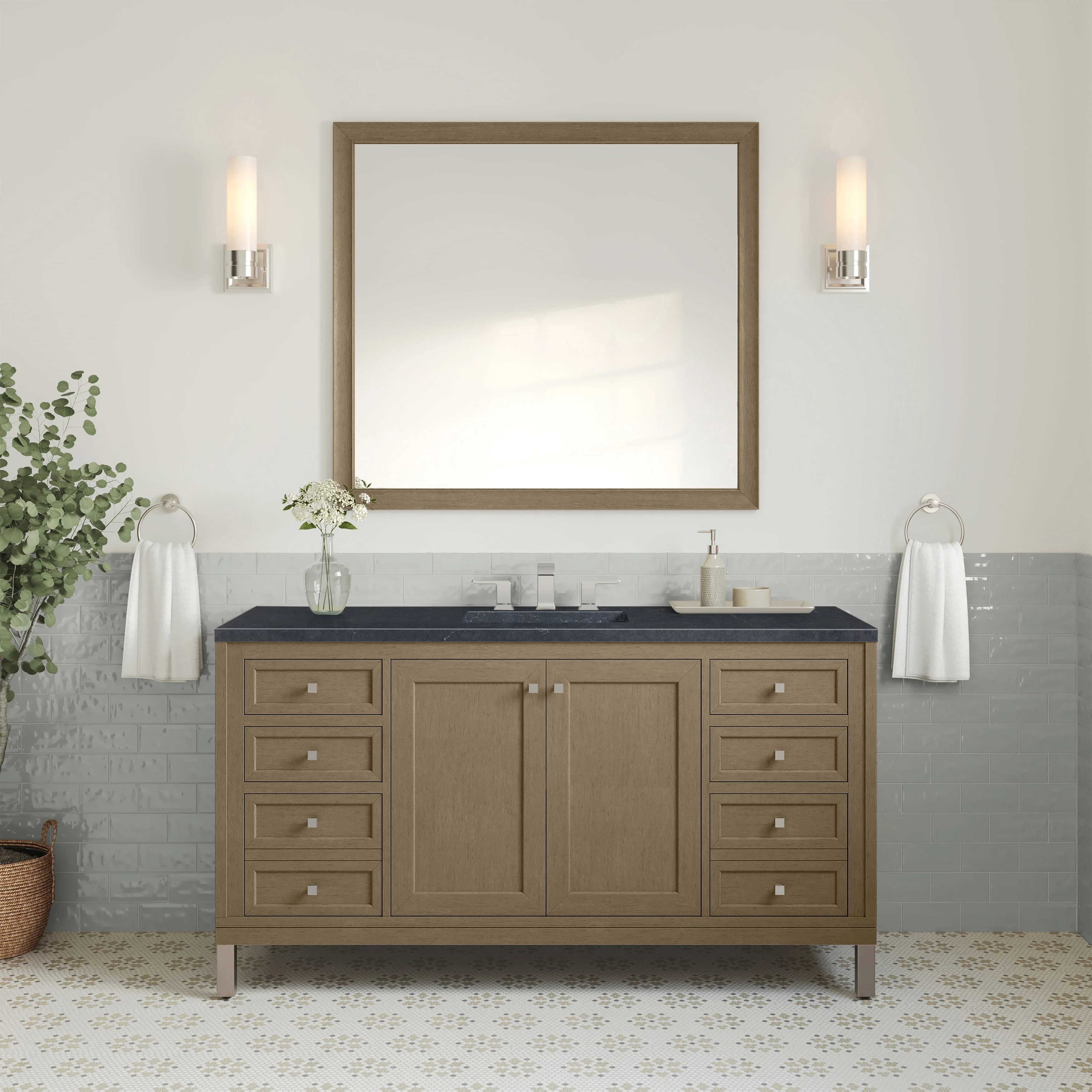 Chicago 60" Single Vanity, Walnut Whisper, w/ 3 CM Charcoal Soapstone Silestone® Top