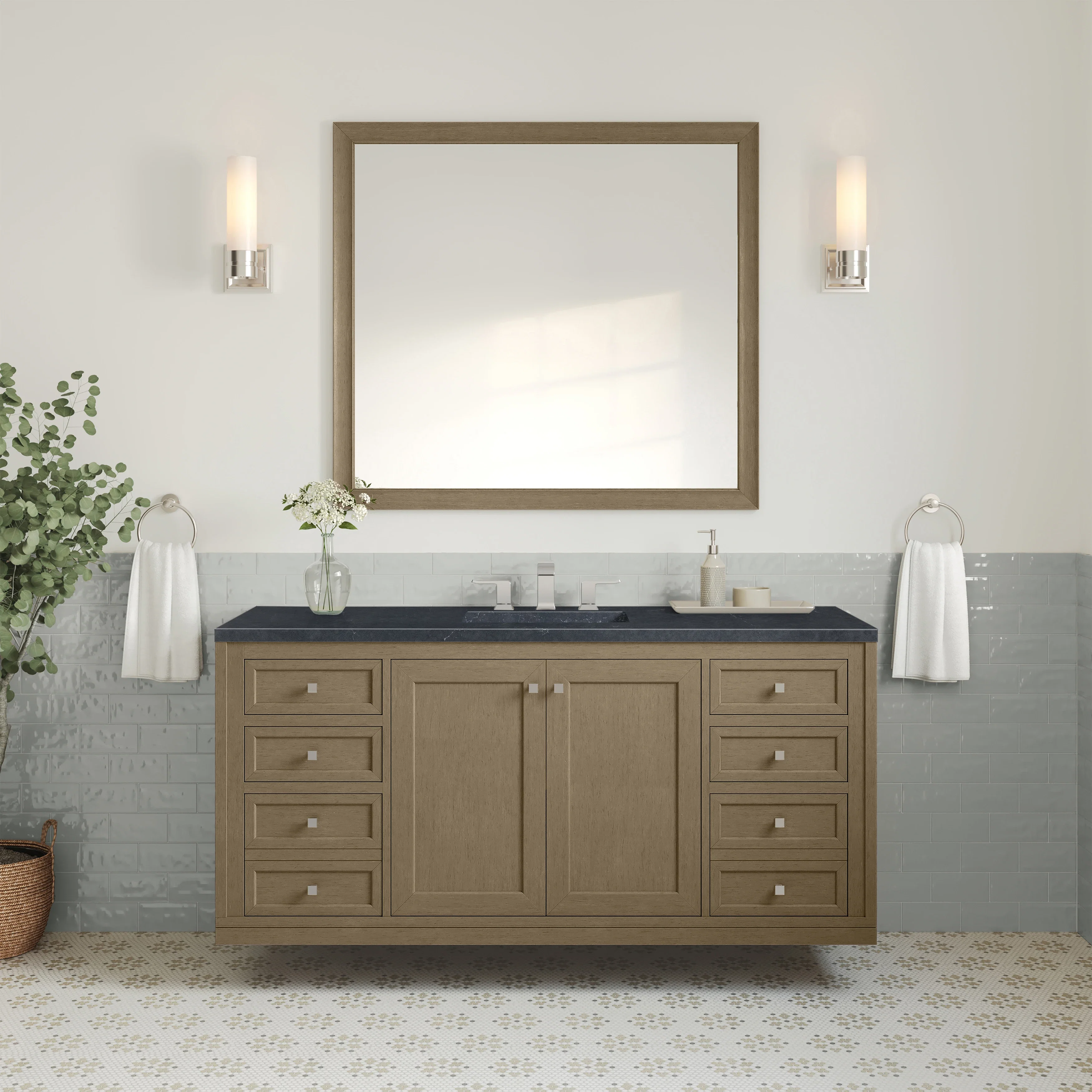 Chicago 60" Single Vanity, Walnut Whisper, w/ 3 CM Charcoal Soapstone Silestone® Top