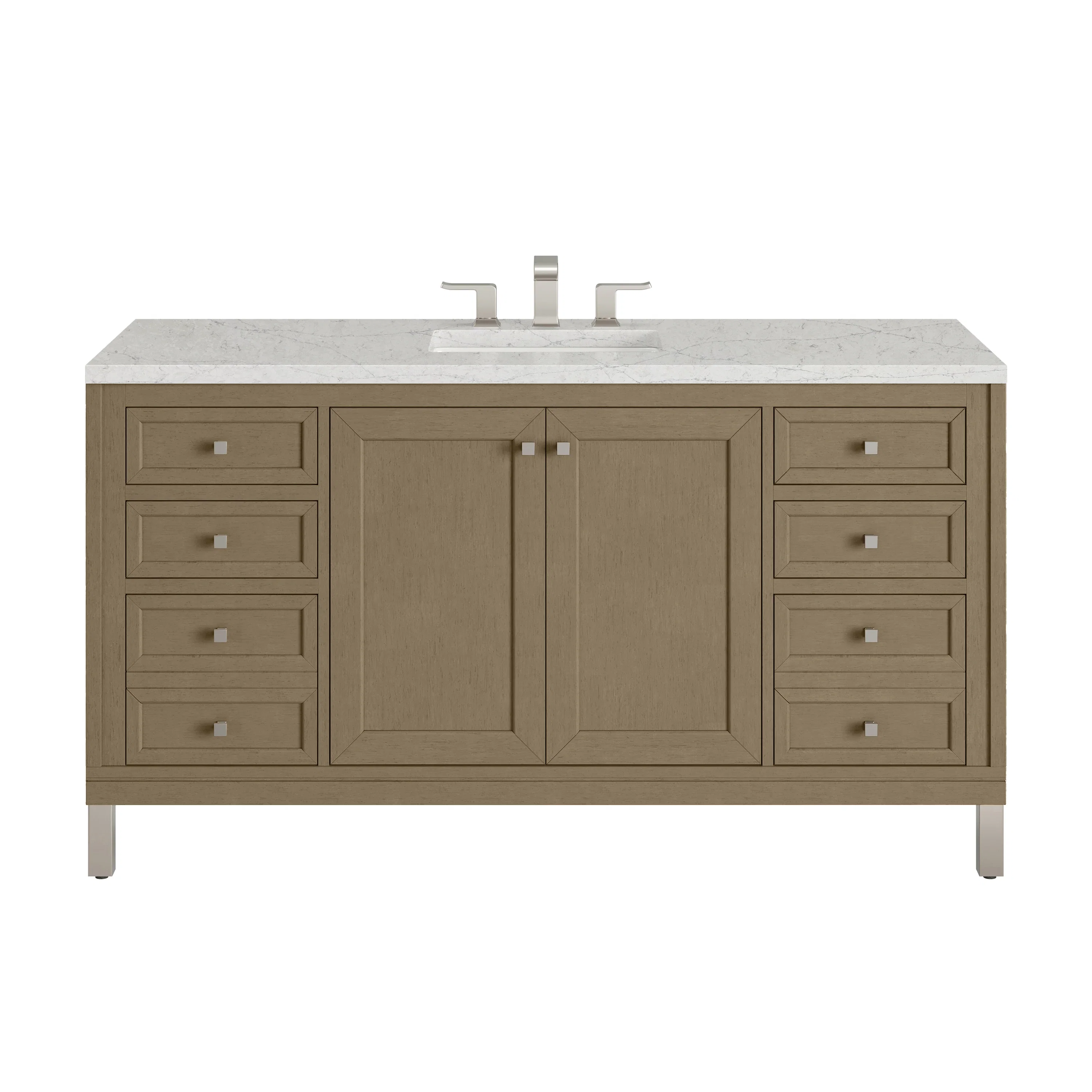 Chicago 60" Single Vanity, Walnut Whisper, w/ 3 CM Eternal Jasmine Pearl Silestone® Top