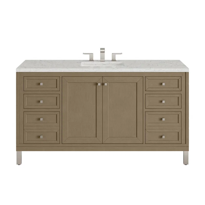 Chicago 60" Single Vanity, Walnut Whisper, w/ 3 CM Eternal Jasmine Pearl Silestone® Top