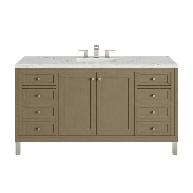 Chicago 60" Single Vanity, Walnut Whisper, w/ 3 CM Ethereal Noctis Silestone® Top