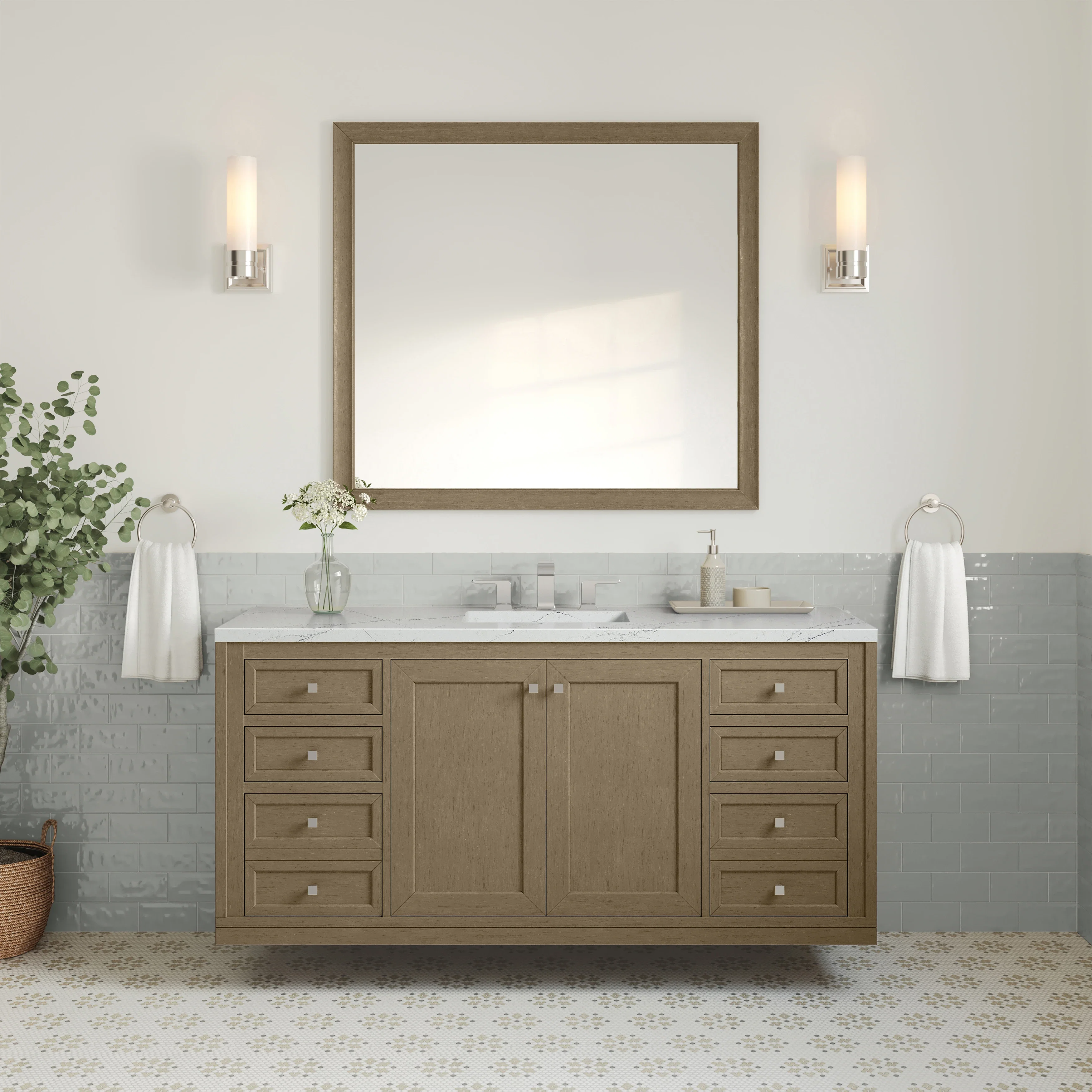 Chicago 60" Single Vanity, Walnut Whisper, w/ 3 CM Ethereal Noctis Silestone® Top