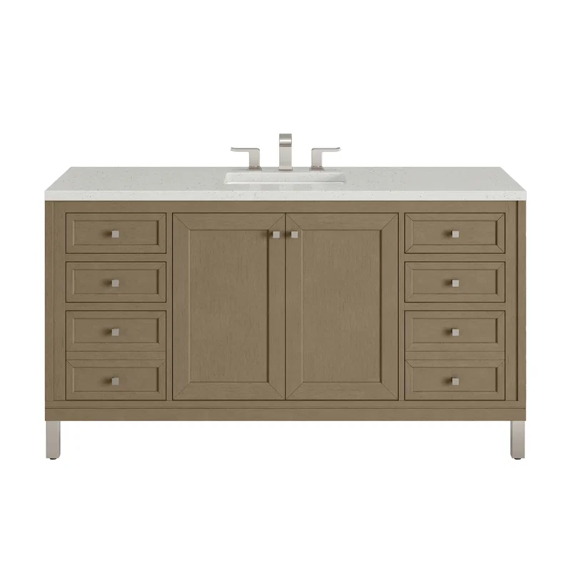 Chicago 60" Single Vanity, Walnut Whisper, w/ 3 CM Lime Delight Silestone® Top