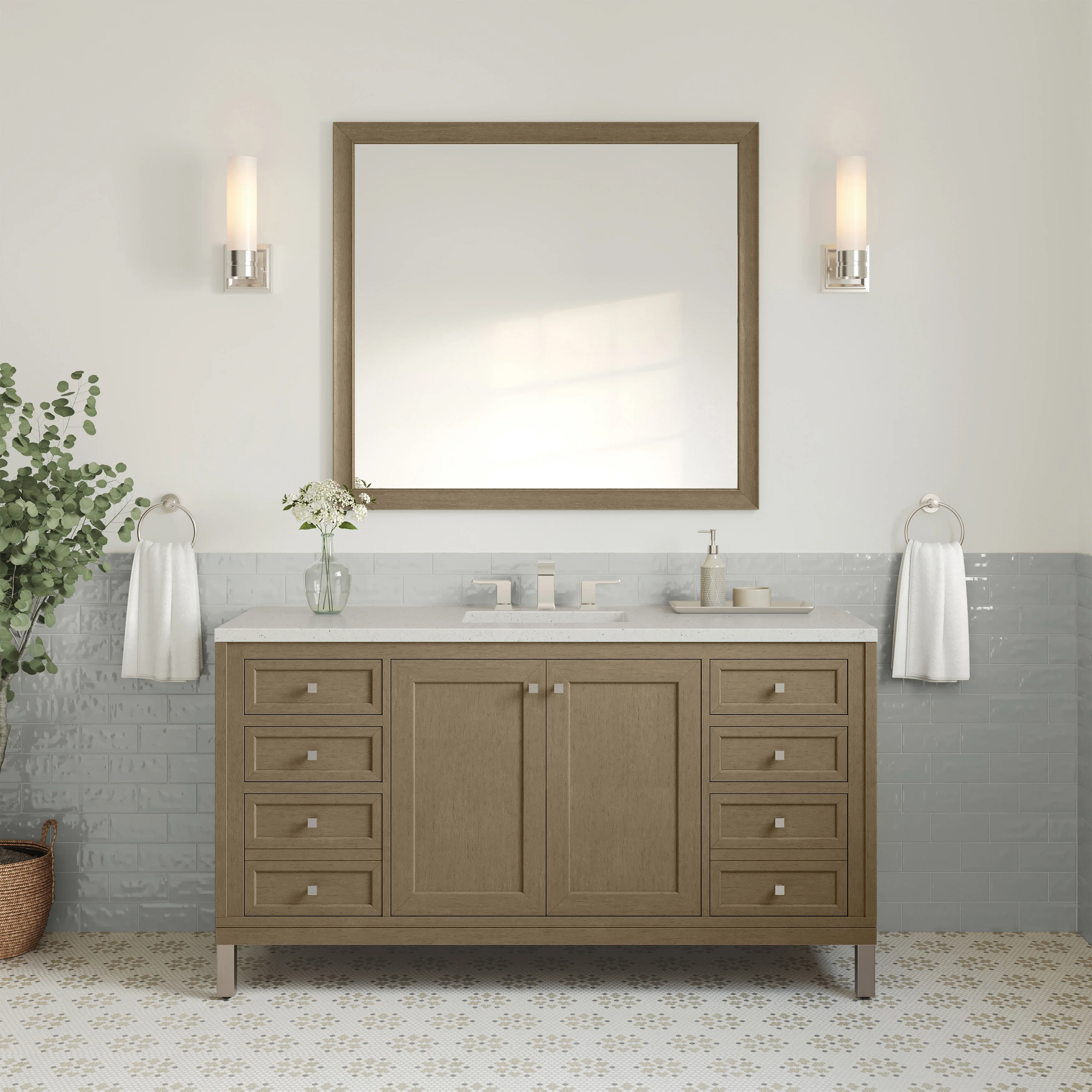 Chicago 60" Single Vanity, Walnut Whisper, w/ 3 CM Lime Delight Silestone® Top