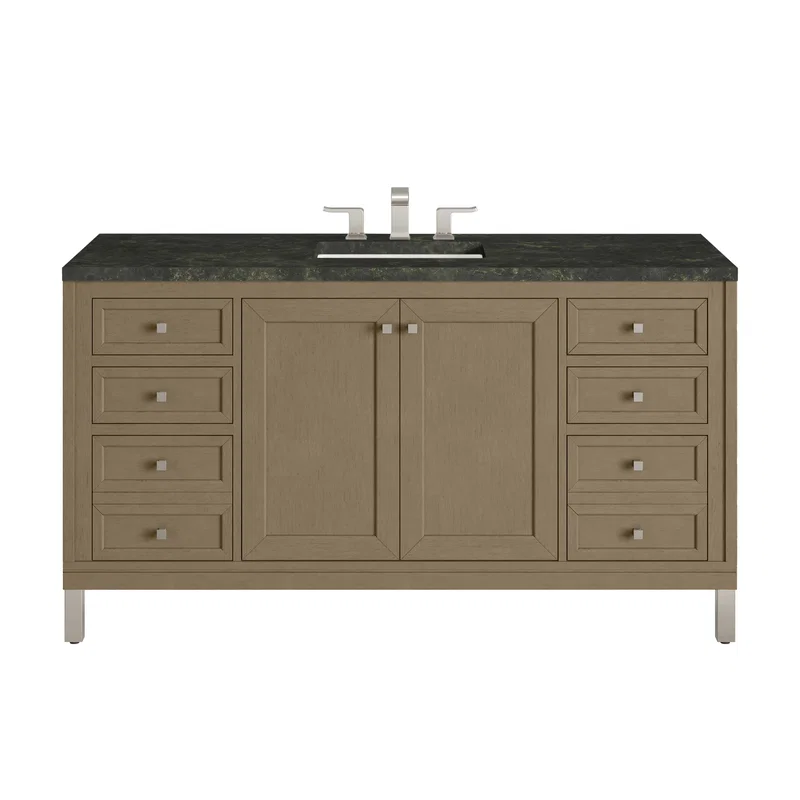 Chicago 60" Single Vanity, Walnut Whisper, w/ 3 CM Phantome Eclos Top