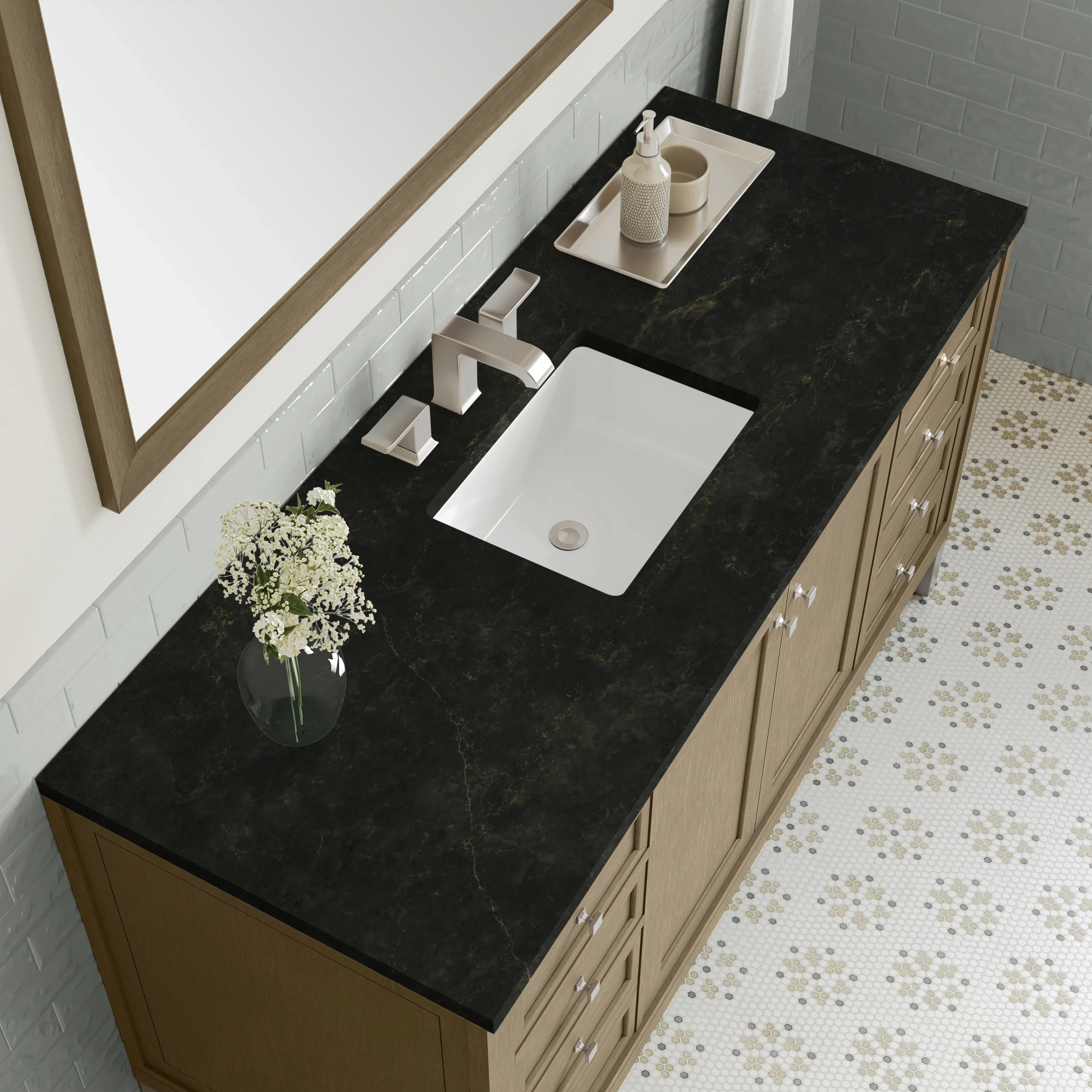 Chicago 60" Single Vanity, Walnut Whisper, w/ 3 CM Phantome Eclos Top