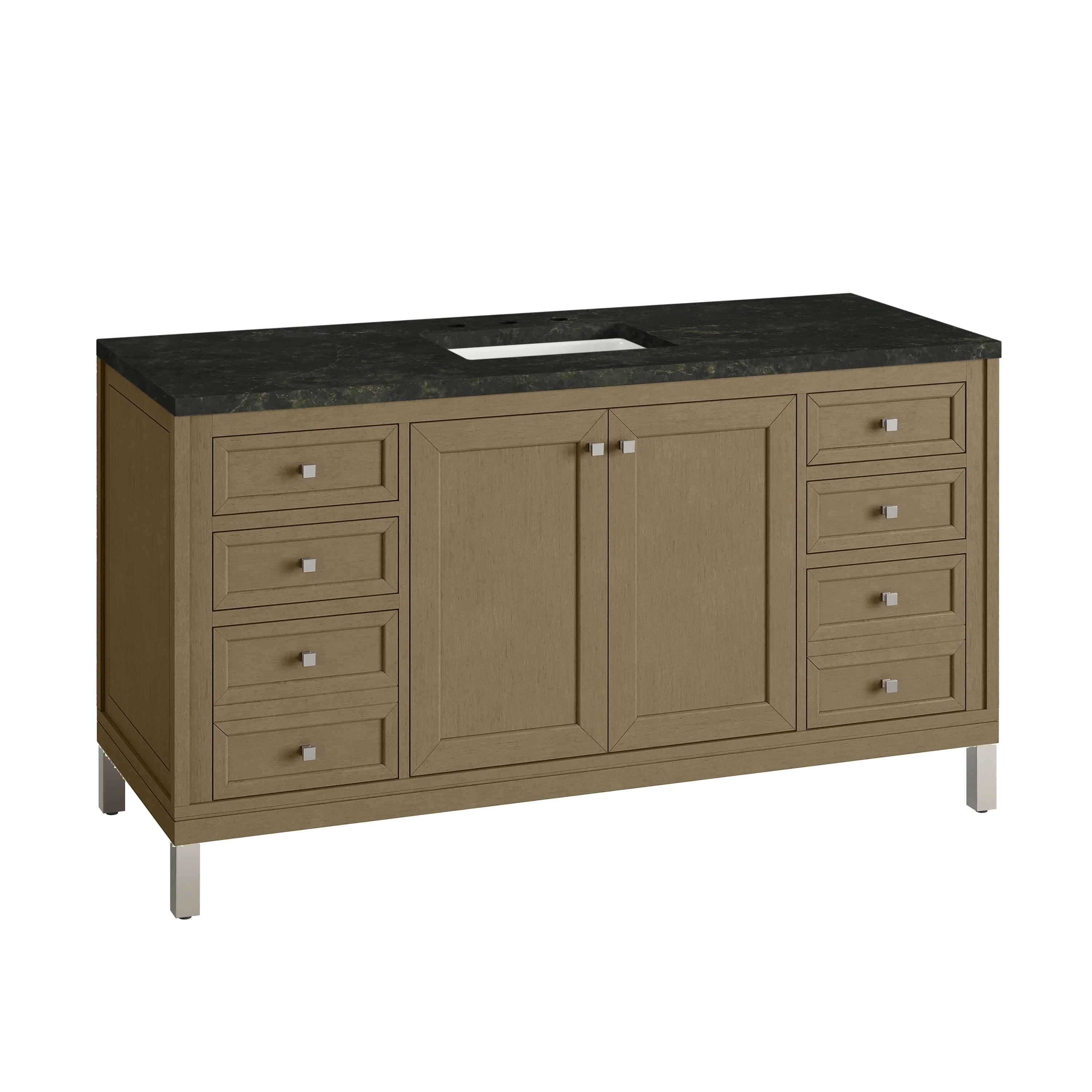 Chicago 60" Single Vanity, Walnut Whisper, w/ 3 CM Phantome Eclos Top