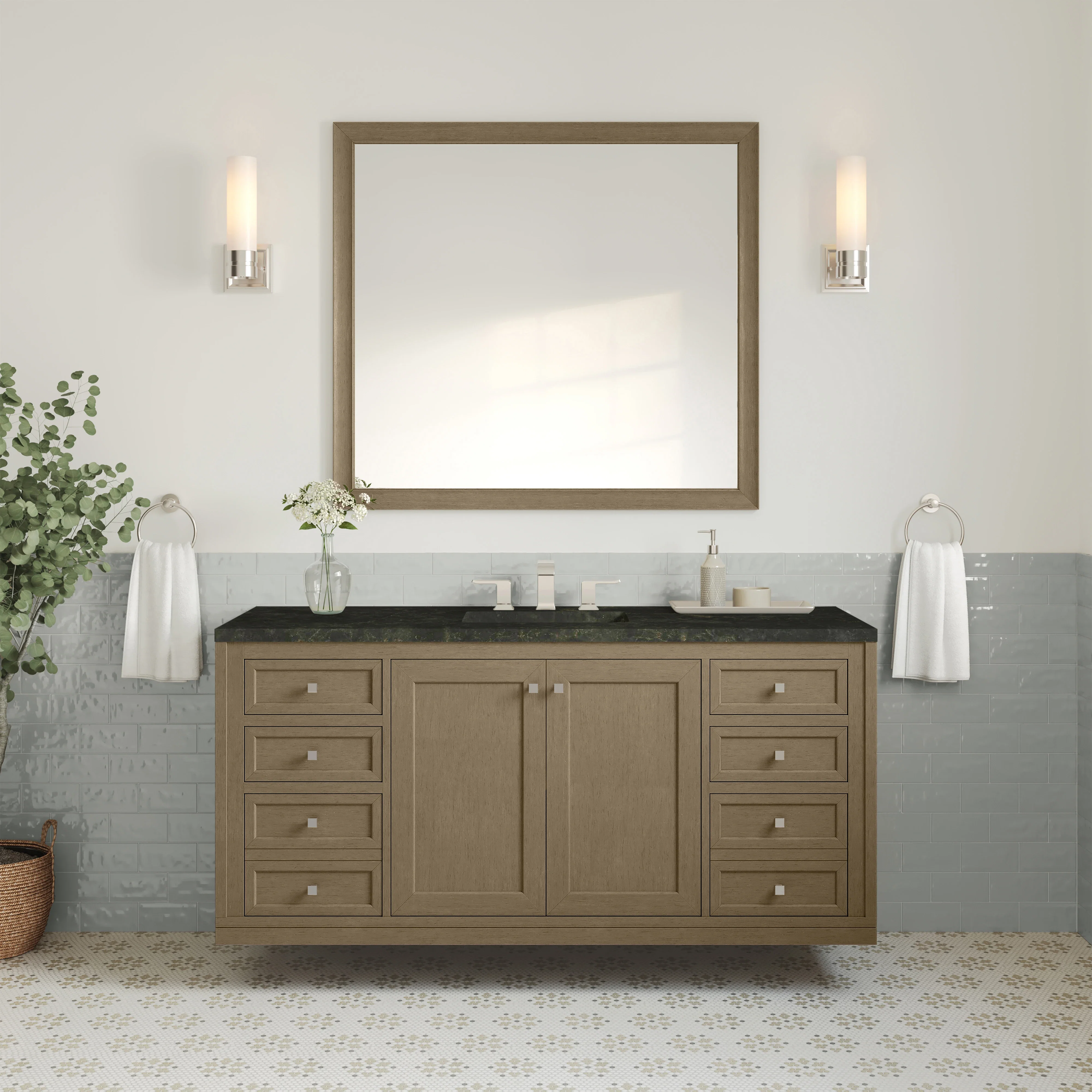 Chicago 60" Single Vanity, Walnut Whisper, w/ 3 CM Phantome Eclos Top