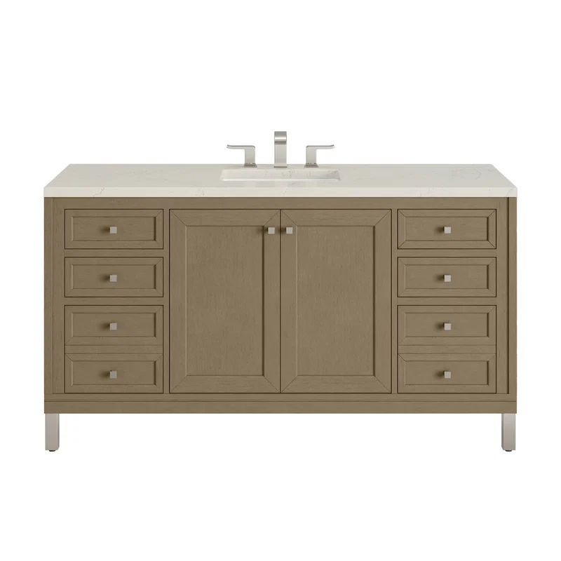 Chicago 60" Single Vanity, Walnut Whisper, w/ 3 CM Siberian Silestone Top