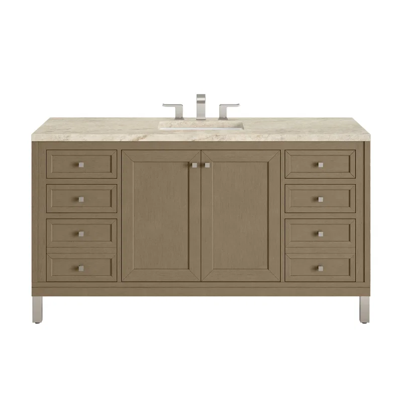 Chicago 60" Single Vanity, Walnut Whisper, w/ 3 CM Tajnar Eclos Top