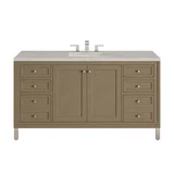 Chicago 60" Single Vanity, Walnut Whisper, w/ 3 CM Victorian Silver Silestone® Top