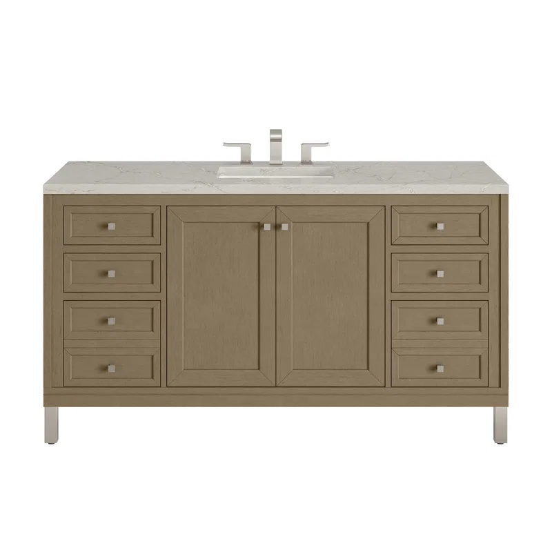 Chicago 60" Single Vanity, Walnut Whisper, w/ 3 CM Victorian Silver Silestone® Top