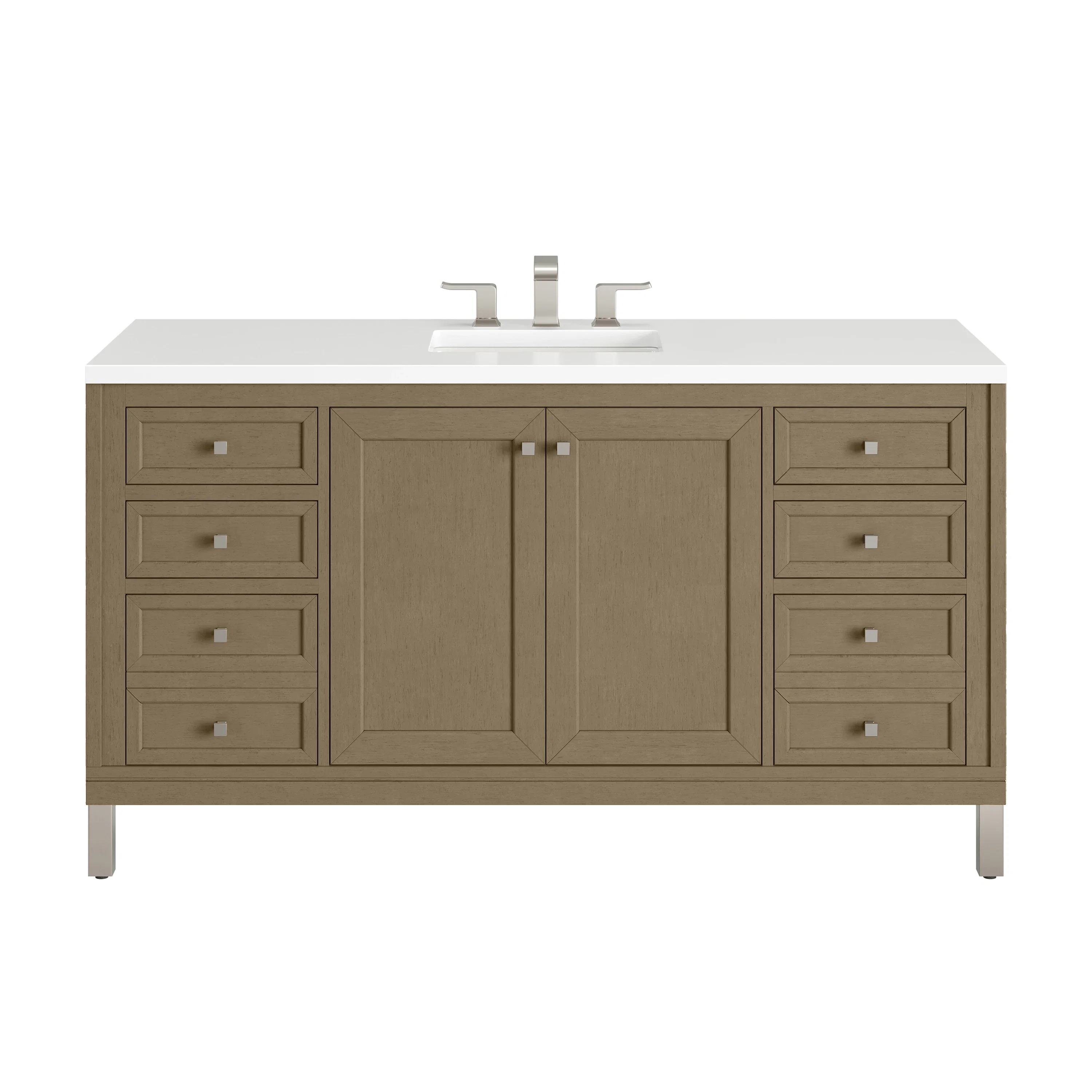 Chicago 60" Single Vanity, Walnut Whisper, w/ 3 CM White Zeus Silestone® Top