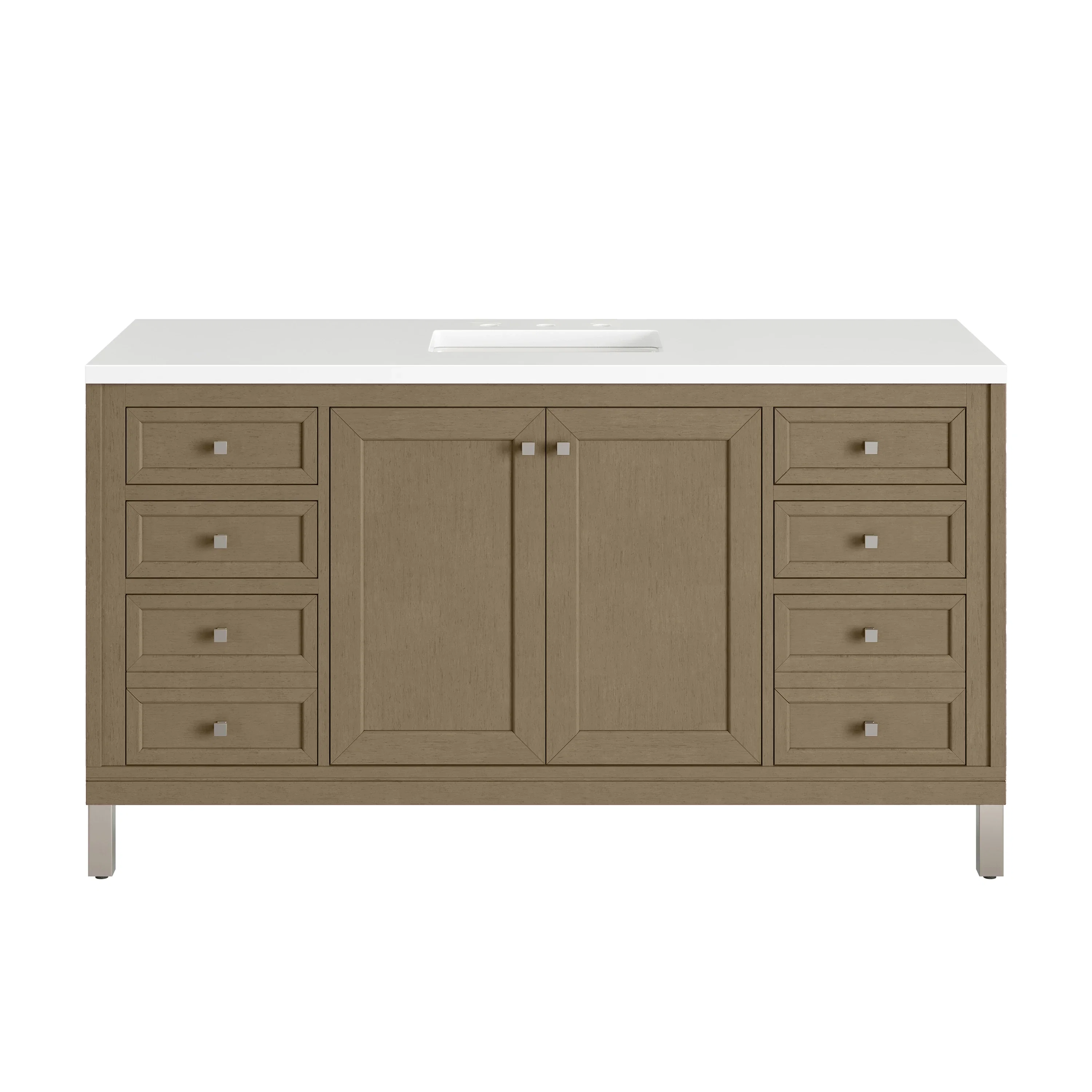 Chicago 60" Single Vanity, Walnut Whisper, w/ 3 CM White Zeus Silestone® Top