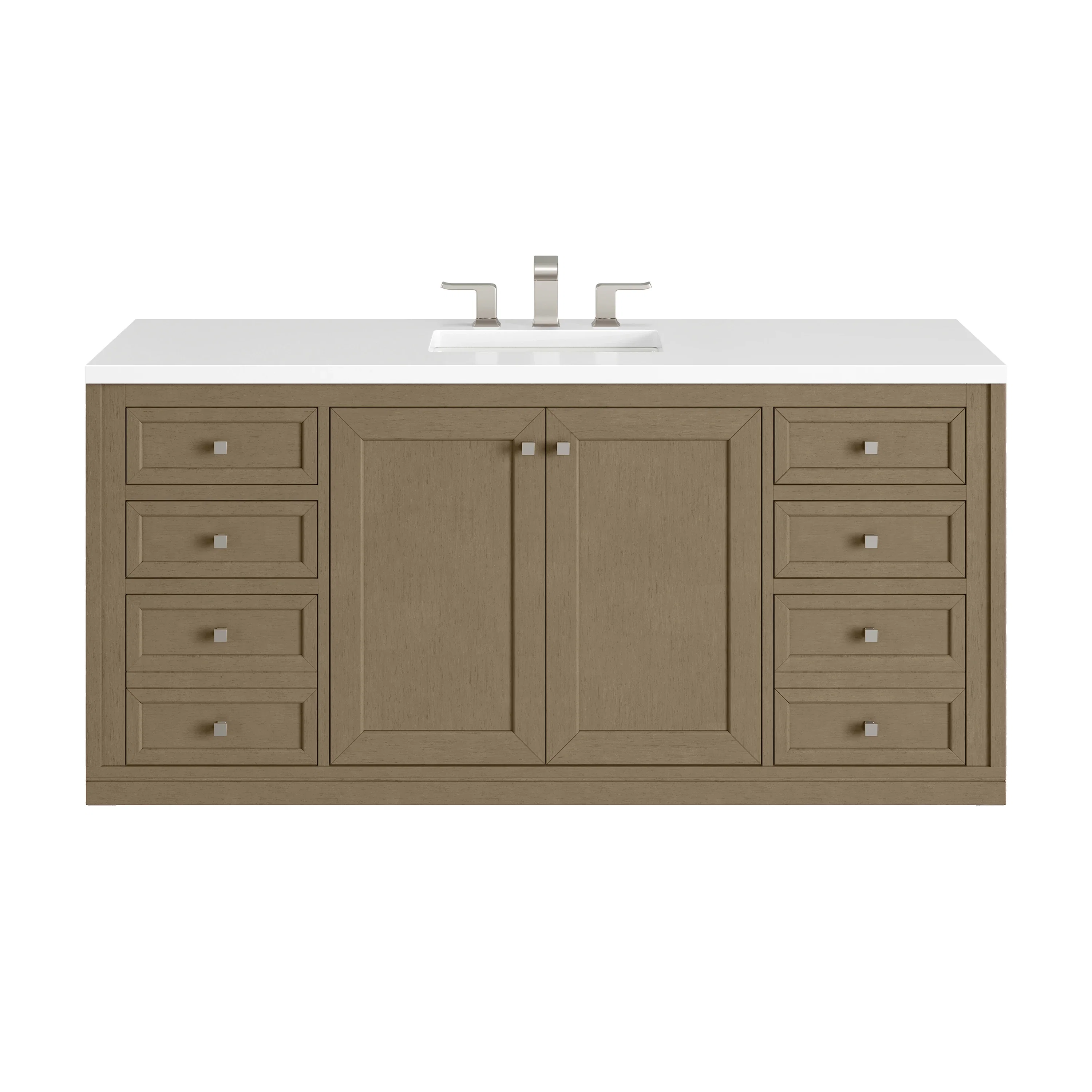 Chicago 60" Single Vanity, Walnut Whisper, w/ 3 CM White Zeus Silestone® Top