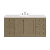 Chicago 60" Single Vanity, Walnut Whisper, w/ 3 CM White Zeus Silestone® Top