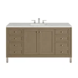 Chicago 60" Single Vanity, Walnut Whisper, w/ 3 CM Eternal Jasmine Pearl Silestone Top w/ FreePower Wireless Charger