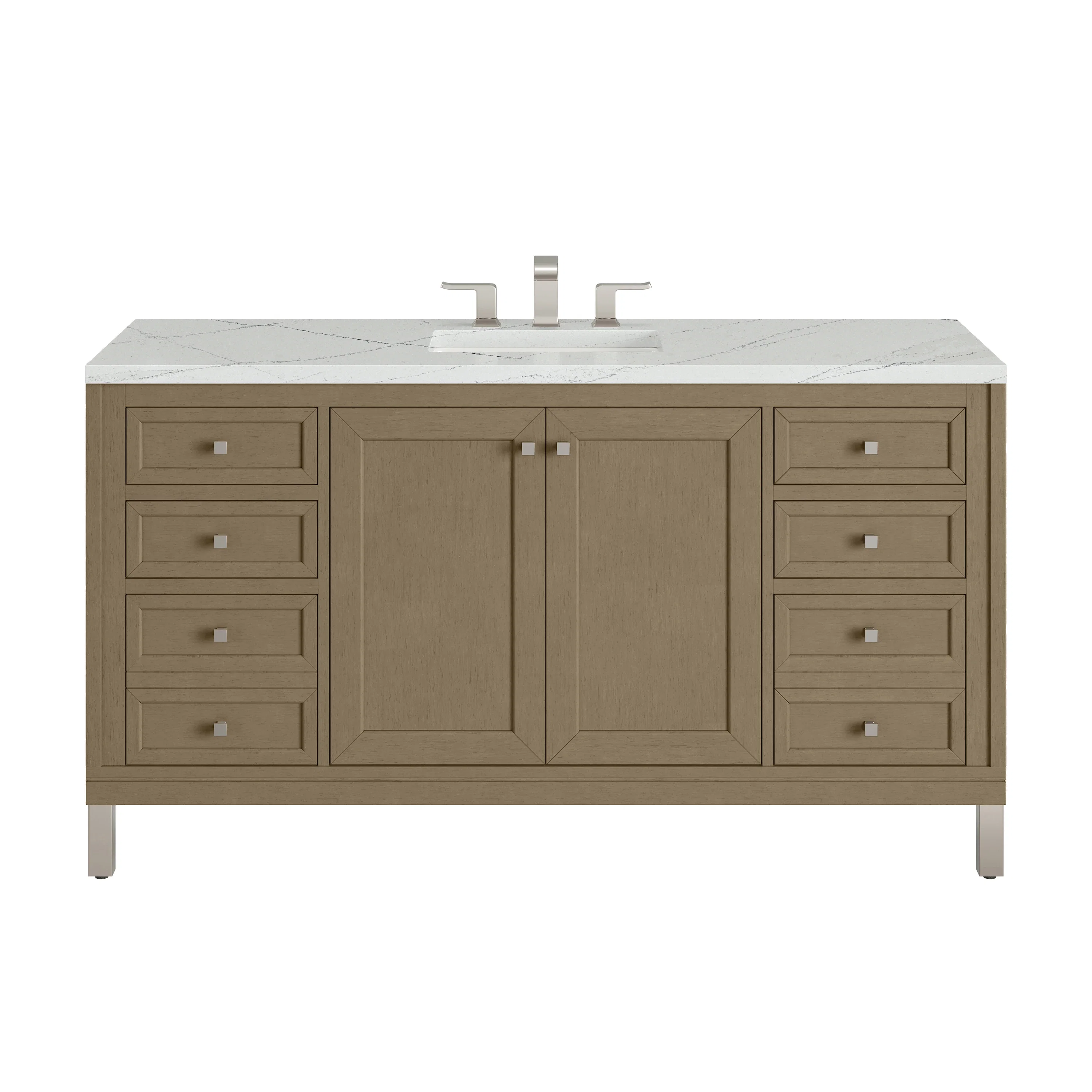 Chicago 60" Single Vanity, Walnut Whisper, w/ 3 CM Ethereal Noctis Silestone Top w/ FreePower Wireless Charger